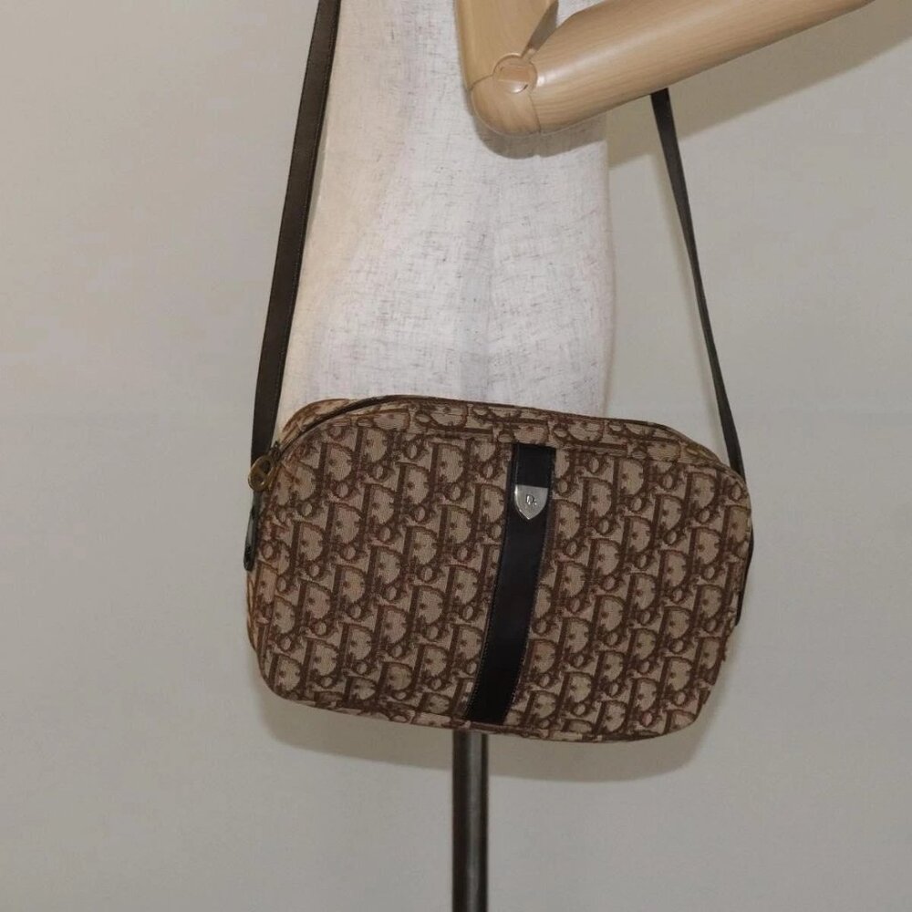 Christian Dior Trotter Canvas Shoulder Bag Brown Auth 131685